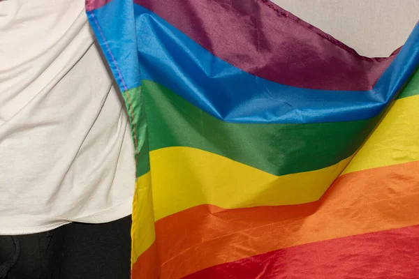 Vaduz Liechtenstein December 2021 Person Holding Gender Rainbow Flag — стокове фото