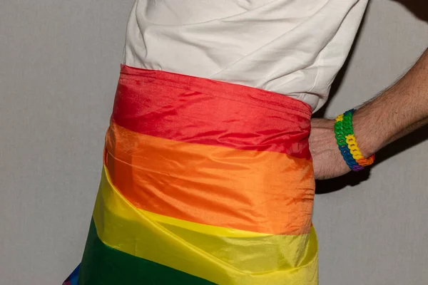 Vaduz Liechtenstein December 2021 Person Holding Gender Rainbow Flag — Stock Photo, Image