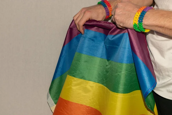 Vaduz Liechtenstein December 2021 Person Holding Gender Rainbow Flag — стокове фото