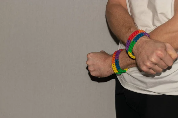 Vaduz Liechtenstein December 2021 Wristband Rainbow Colors Human Arm — Fotografia de Stock