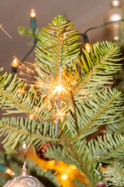 Liechtenstein December 2021 Christmas Sparkling Light Burning Christmas Tree — Stock Fotó