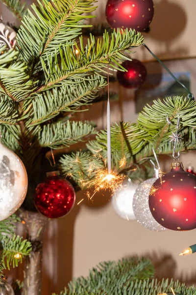 Liechtenstein December 2021 Christmas Sparkling Light Burning Christmas Tree — Fotografia de Stock