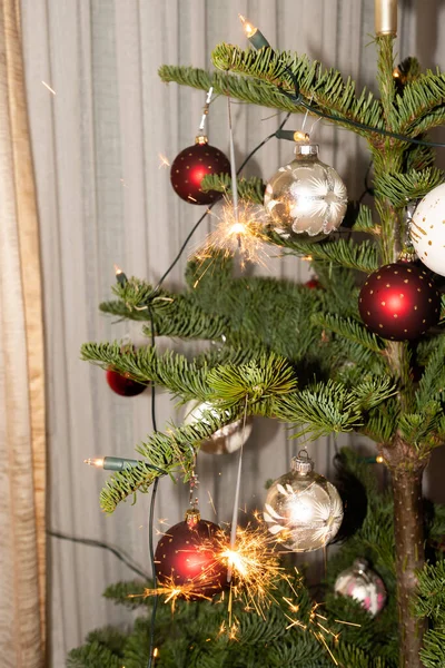 Liechtenstein December 2021 Christmas Sparkling Light Burning Christmas Tree — Foto Stock