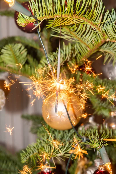 Liechtenstein December 2021 Christmas Sparkling Light Burning Christmas Tree — стоковое фото