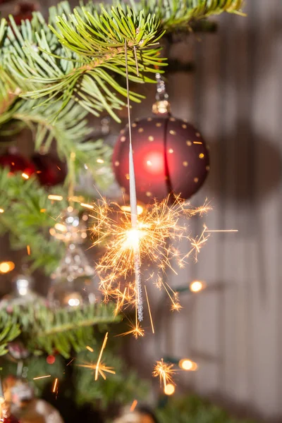 Liechtenstein December 2021 Christmas Sparkling Light Burning Christmas Tree — Stock Fotó