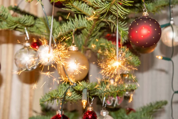 Liechtenstein December 2021 Christmas Sparkling Light Burning Christmas Tree — Foto Stock