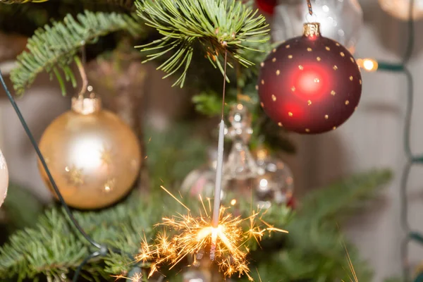 Liechtenstein December 2021 Christmas Sparkling Light Burning Christmas Tree — Fotografia de Stock