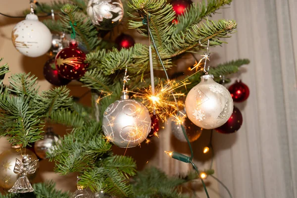 Liechtenstein December 2021 Christmas Sparkling Light Burning Christmas Tree — Stockfoto