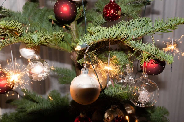 Liechtenstein December 2021 Christmas Sparkling Light Burning Christmas Tree — Foto Stock