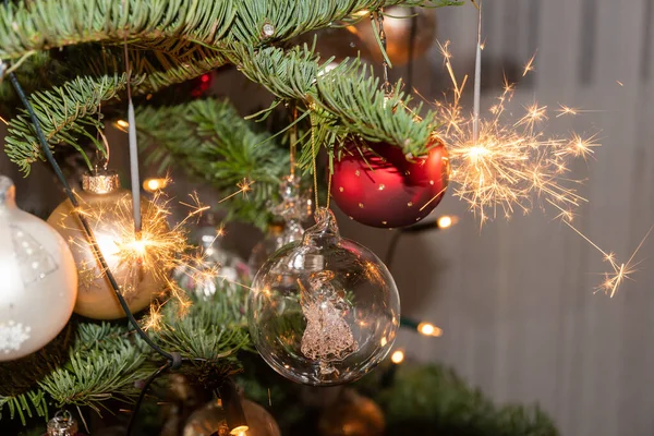 Liechtenstein December 2021 Christmas Sparkling Light Burning Christmas Tree — Stock Photo, Image
