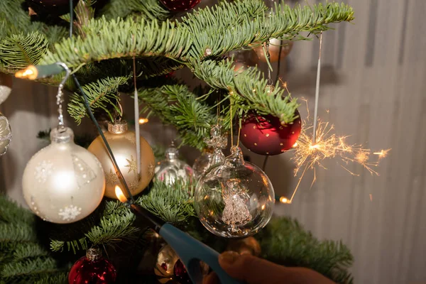 Liechtenstein December 2021 Christmas Sparkling Light Burning Christmas Tree — Stockfoto