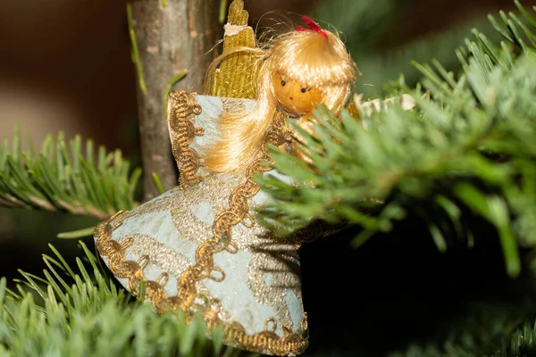 Liechtenstein December 2021 Christmas Tree Decorated Tiny Angel Figure — Foto Stock