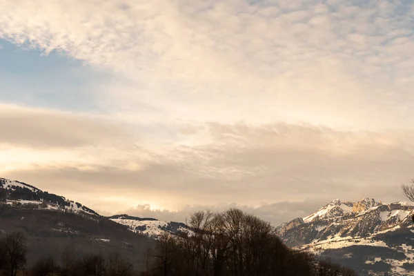 Vaduz Liechtenstein December 2021 Cloud Scenery Late Afternoon Majestic Alps — стокове фото
