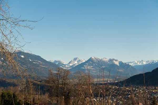 Schellenberg リヒテンシュタイン 2021年12月31日晴れた日にスイスの山々への美しい高山パノラマビュー — ストック写真