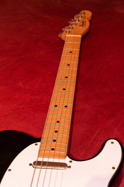 Vaduz, Liechtenstein, January 13, 2022 Product shot of a mexican Fender Telecaster electric guitar in black and white