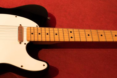 Vaduz, Lihtenştayn, 13 Ocak 2022 Meksika Telecaster elektro gitarı siyah beyaz