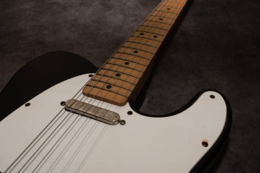 Vaduz, Lihtenştayn, 13 Ocak 2022 Meksika Telecaster elektro gitarı siyah beyaz