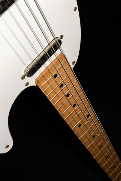 Vaduz, Liechtenstein, January 13, 2022 Product shot of a mexican Telecaster electric guitar in black and white
