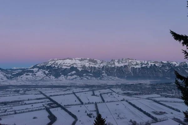 Planken Liechtenstein Січня 2022 Terrific Swiss Mountain Panorama Rhine Valley — стокове фото