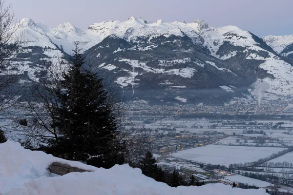 Planken Liechtenstein Січня 2022 Terrific Swiss Mountain Panorama Rhine Valley — стокове фото