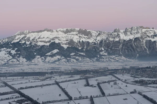 Planken Liechtenstein Січня 2022 Terrific Swiss Mountain Panorama Rhine Valley — стокове фото