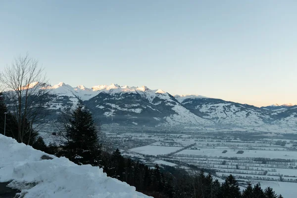 Planken Liechtenstein Januari 2022 Prachtig Zwitsers Bergpanorama Het Rhijndal Vroege — Stockfoto