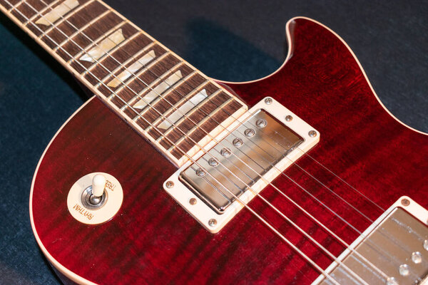 Vaduz, Liechtenstein, January 27, 2022 Electric guitar Gibson Les Paul american standard in the color red product shot