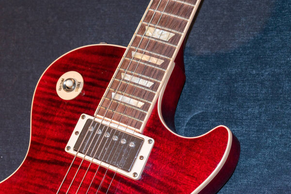 Vaduz, Liechtenstein, January 27, 2022 Electric guitar Gibson Les Paul american standard in the color red product shot
