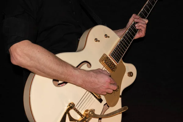 Vaduz Liechtenstein January 2022 Musician Playing Gretsch White Falcon Hollow — Stock Photo, Image