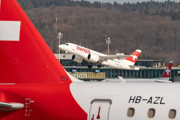 Zurich Suisse Février 2022 Swiss International Airlines Les Avions Bombardier — Photo