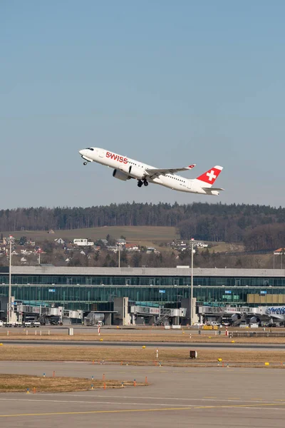 Zurich Suisse Février 2022 Swiss Internationa Airlines Bombardier 300 Quitte — Photo