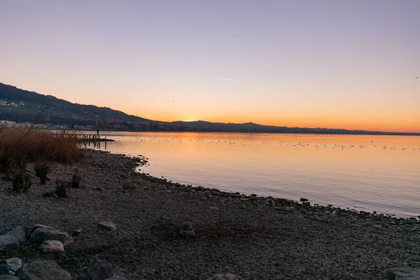 Altenrhein Zwitserland Februari 2022 Mooie Kleurrijke Lucht Zonsondergang Aan Het — Stockfoto