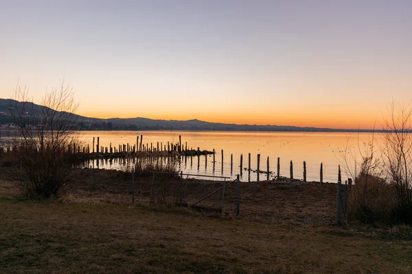 Altenrhein Zwitserland Februari 2022 Mooie Kleurrijke Lucht Zonsondergang Aan Het — Stockfoto