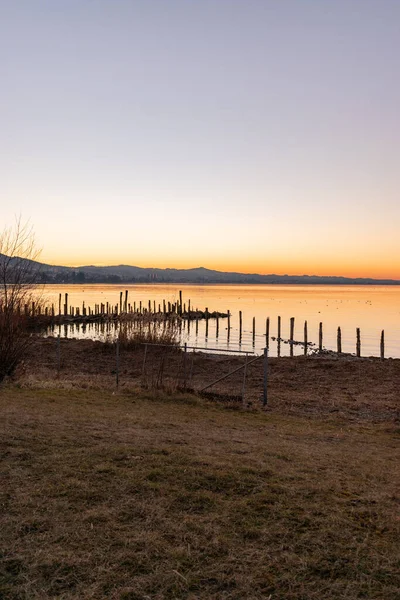 Altenrhein Zwitserland Februari 2022 Mooie Kleurrijke Lucht Zonsondergang Aan Het — Stockfoto