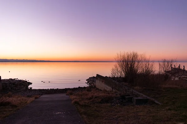 Altenrhein Suíça Fevereiro 2022 Céu Lindo Colorido Após Pôr Sol — Fotografia de Stock