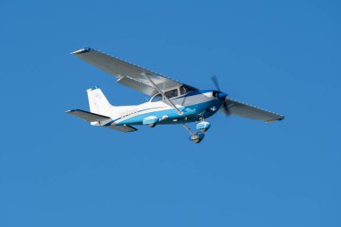 Saint Gallen, Altenrhein, Switzerland, February 9, 2022 Cessna 172 aircraft taking off from runway 28 clipart