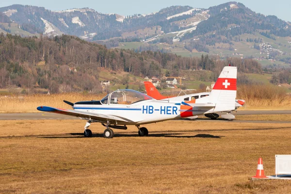 Wangen Lachen Schweiz Februar 2022 202 Bravo Propellerflugzeug Parkt Auf — Stockfoto