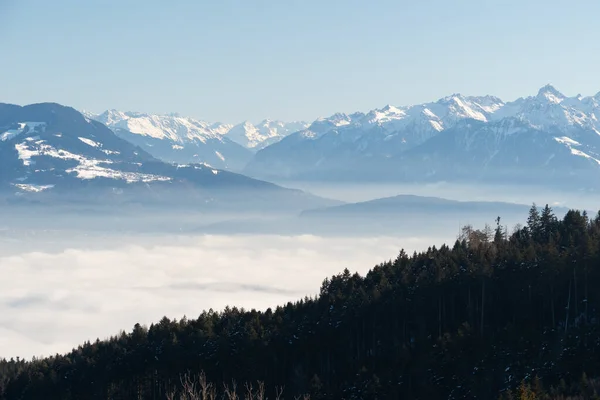 Gais Appenzell Suíça Janeiro 2022 Foggy Day Swiss Austrian Rhine — Fotografia de Stock