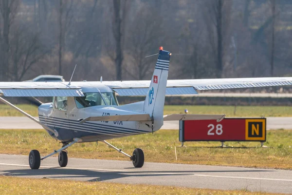 Saint Gallen Altenrhein Sviçre Şubat 2022 Cessna 152 Pervaneli Uçak — Stok fotoğraf