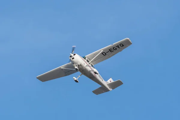 Saint Gallen, Altenrhein, Switzerland, February 12, 2022 Cessna 182 propeller plane just after take off from runway 28