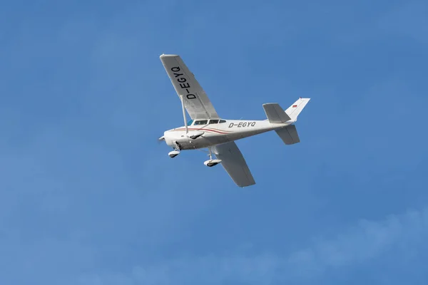 Saint Gallen, Altenrhein, Switzerland, February 12, 2022 Cessna 182 propeller plane just after take off from runway 28