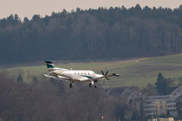 Zürich Schweiz Februari 2022 Pilatus Propellerplan Sin Sista Inflygning Bana — Stockfoto