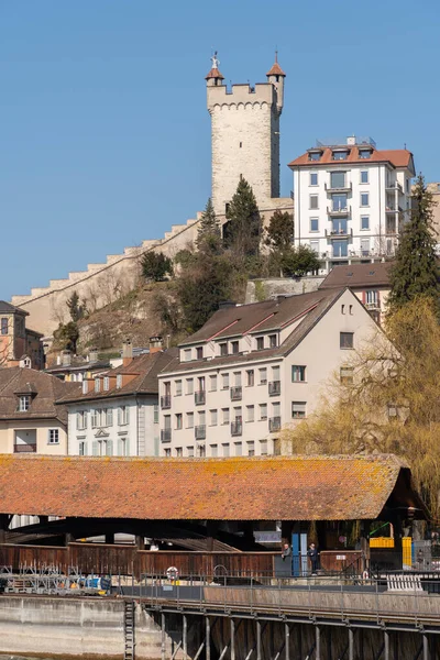 Lucerna Suíça Março 2022 Torre Histórica Popular Muralha Musegg Centro — Fotografia de Stock