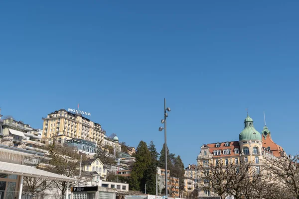 Lucerna Suíça Março 2022 Arquitetura Histórica Beira Mar Dia Ensolarado — Fotografia de Stock