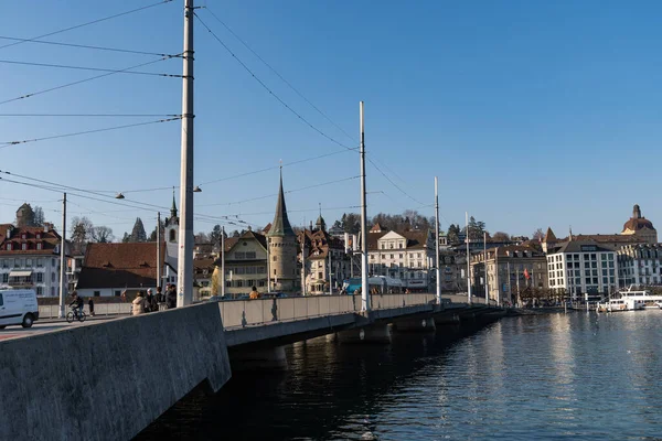 Lucerne Švýcarsko Března 2022 Nádherný Výhled Jezero Lucerne Jasného Modrého — Stock fotografie