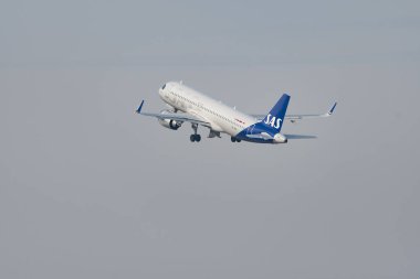 Zürih, İsviçre, 2 Mart 2022 SAS Scandinavian Airlines Airbus A320-251N uçağı kalkıyor.