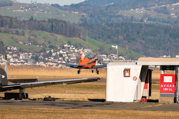Wangen Lachen Sviçre Şubat 2022 Pilatus Pervane Uçağı Küçük Bir — Stok fotoğraf
