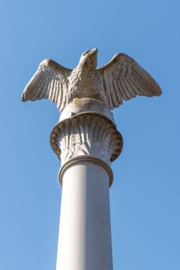 Rapperswil, İsviçre 27 Şubat 2022 Bir sütunun tepesinde oturan bir kartalın heykeli