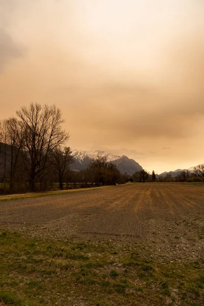 Schaan Liechtenstein Março 2022 Lotes Areia Saara Atmosfera Sobre Vale — Fotografia de Stock