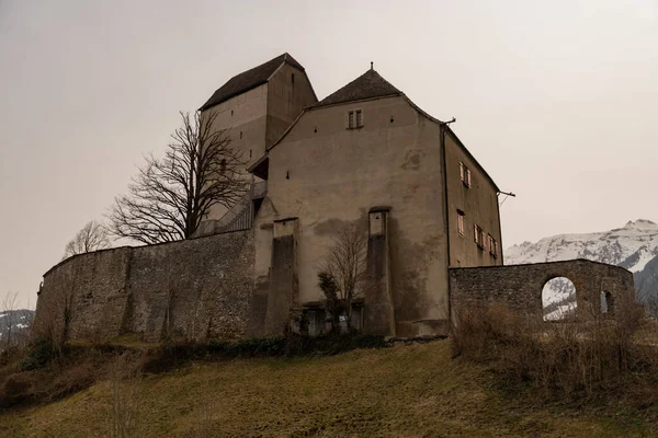 Sargans Schweiz März 2022 Historische Und Majestätische Alte Burg Auf — Stockfoto